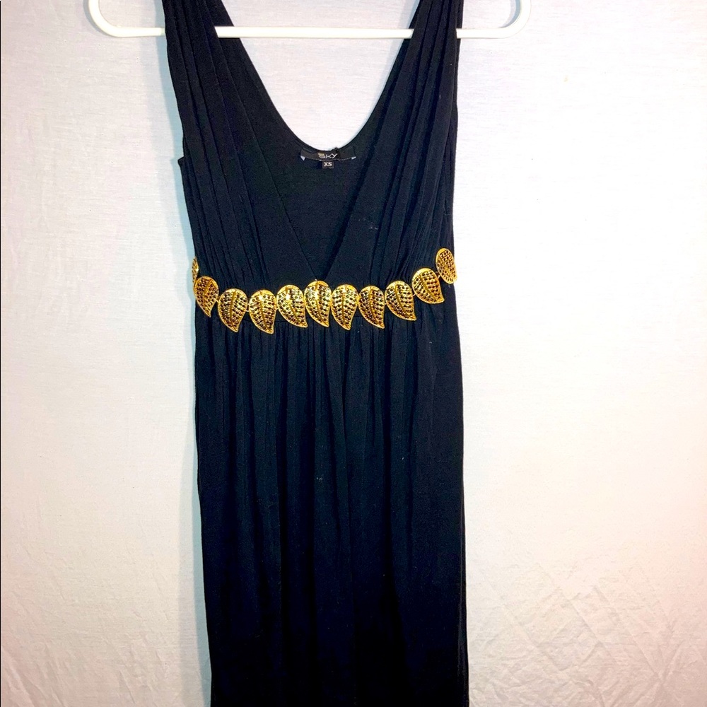 Jeweled Gold Leaf Black Mini Dress